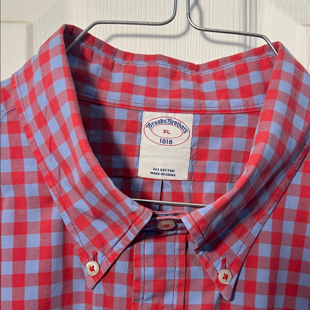Brooks Brothers Men's Red and Blue Plaid Shirt